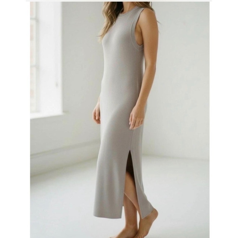 The Drop Gabriela Knit Maxi Dress Silver Cloud Sleeveless High Neck